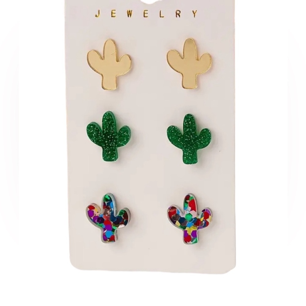 Cactus Stud Earrings - Set of 3